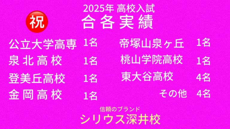 2025 高校入試結果｜シリウス深井校
